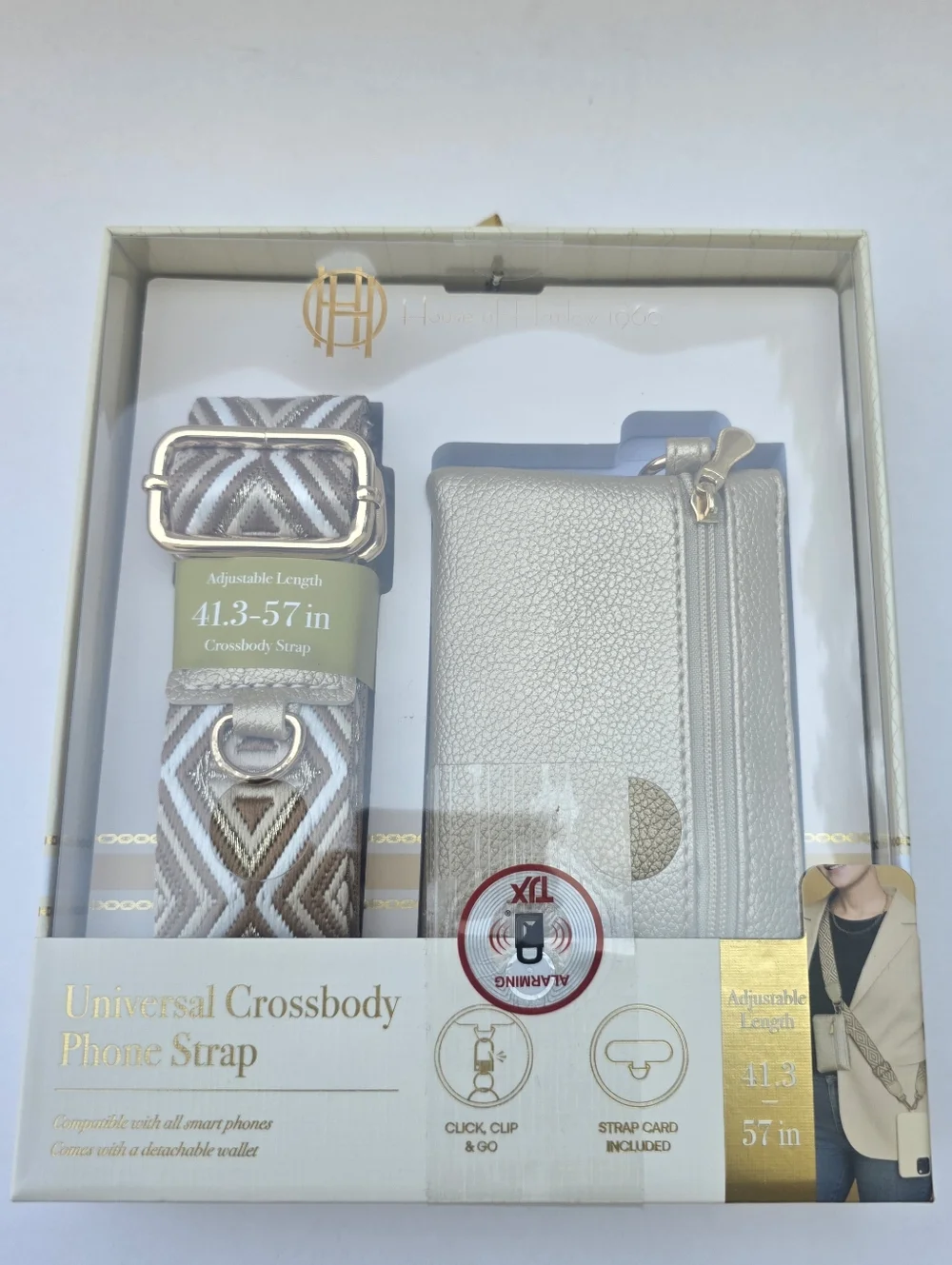 Universal Crossbody Phone Strap with Detachable Wallet - Gold